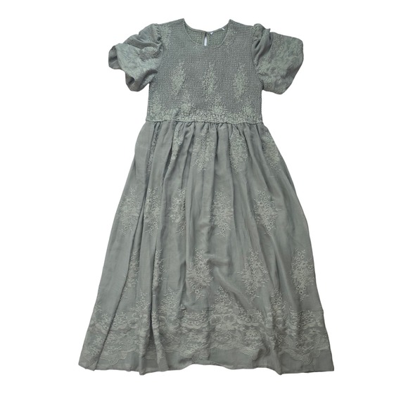Baltic Born NWOT Corrine Embroidered Midi Dress Short Sleeve Deep Sage‎ Green 1X - Picture 2 of 9